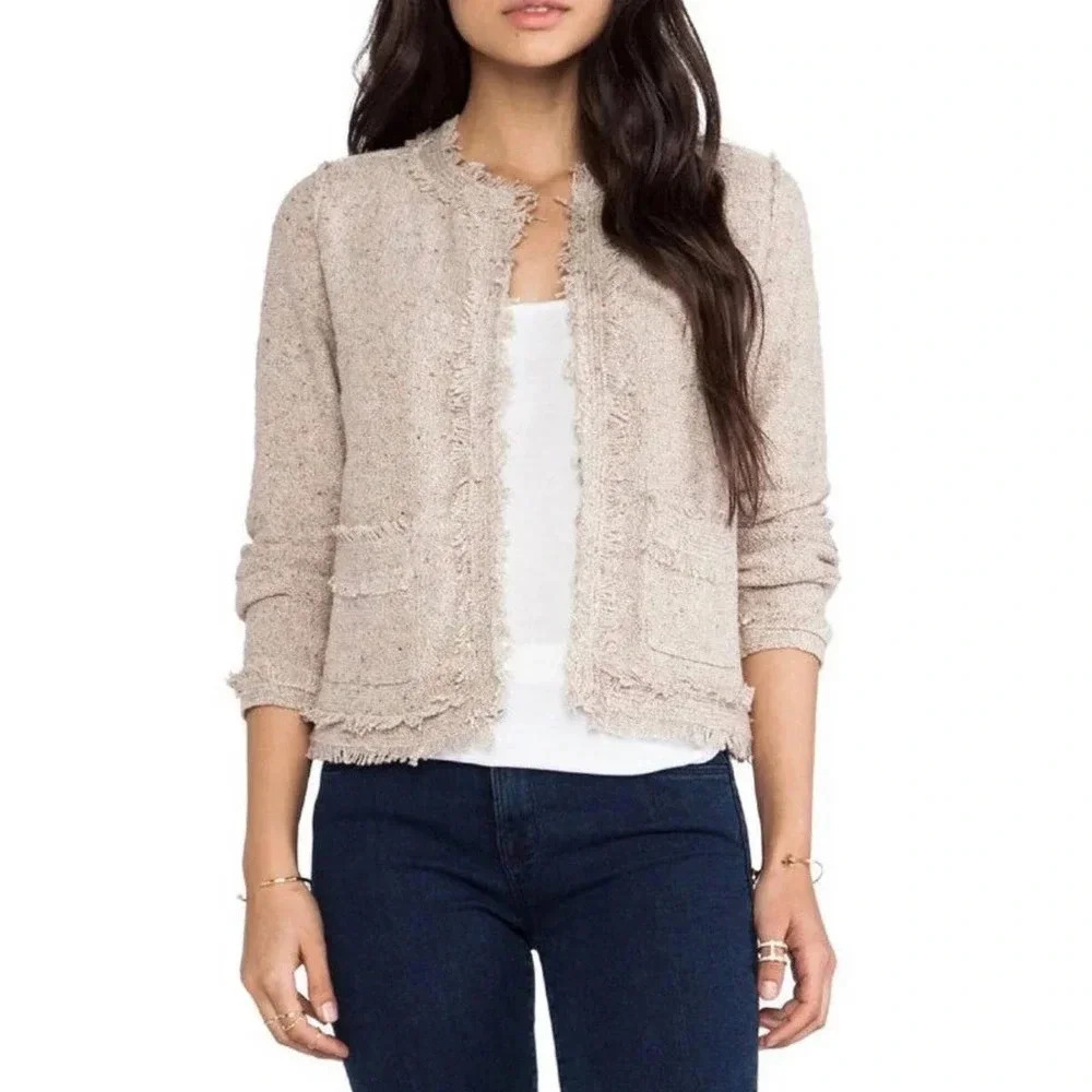 Joie Women Porsha Fringe Tan Blazer Jacket Large